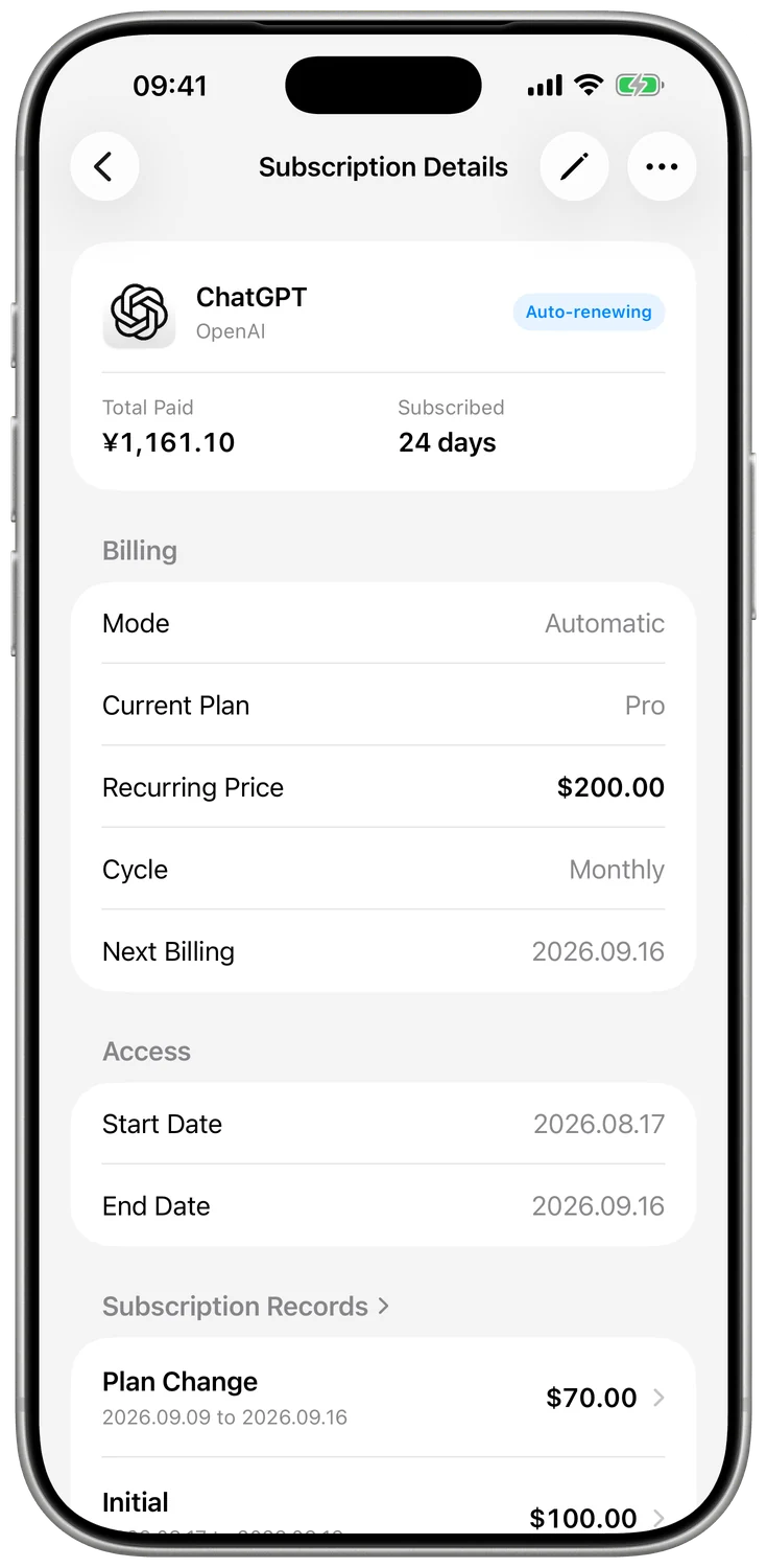 Numio subscription detail screen